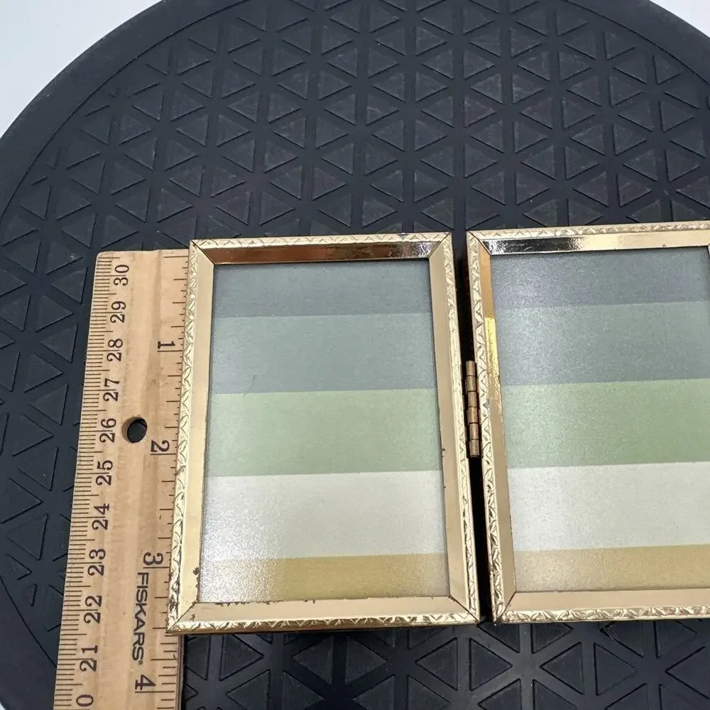 Vintage Ornate Brass Gold Tone Metal Bi Fold 2.5x3.5